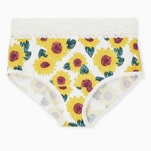 NWT COTTON MID-RISE BRIEF LACE TRIM PANTY - WHITE WITH SUNFLOWERS TORRID